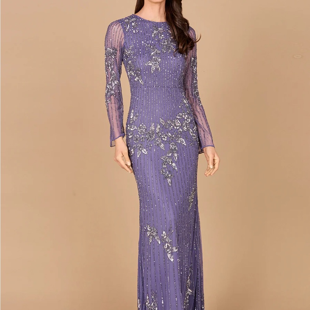 LARA Purple Sequin Embellished Long Sleeve Gown